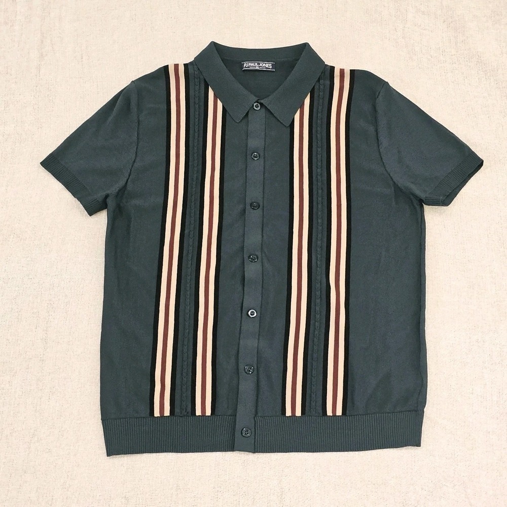 EUC PJ Paul Jones Retro Style Button Knit Shirt Men XLarge Preppy Rockabilly
